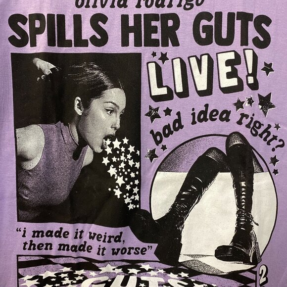 Olivia Rodrigo Spills Her Guts Live Purple T-Shirt Large - Picture 2 of 4